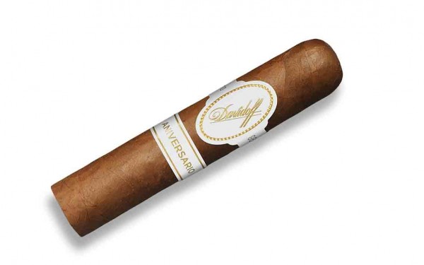 Davidoff Aniversario, premium handmade cigar with elegant white and gold band.