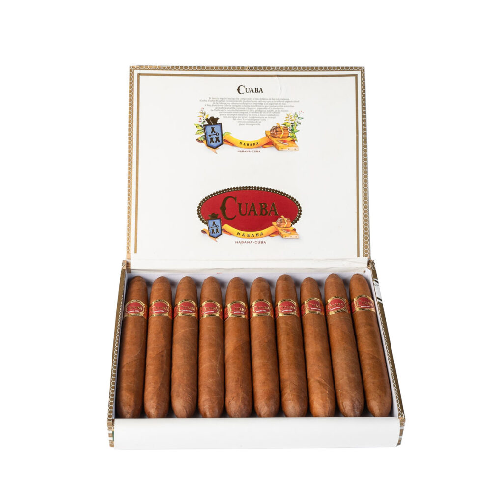 Cuaba cigars in elegant presentation box with rich brown wrappers.