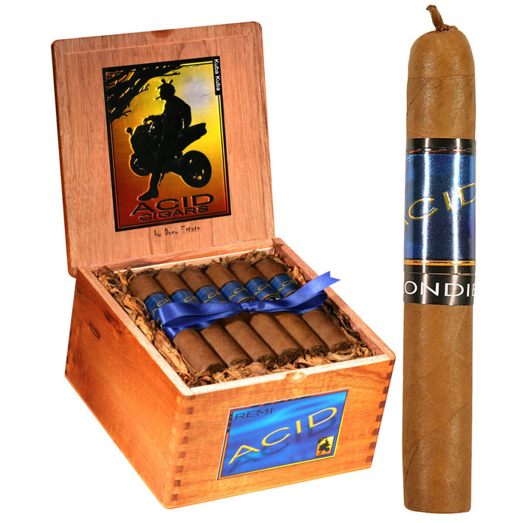 Acid Blondie cigars, vibrant packaging, flavorful and aromatic presentation.