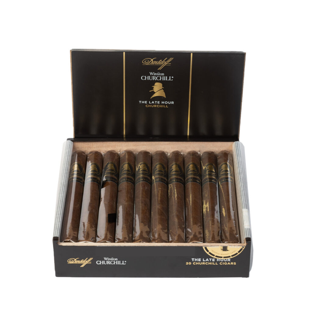 Davidoff Winston Churchill Late Hour Churchill cigars in elegant black packaging.