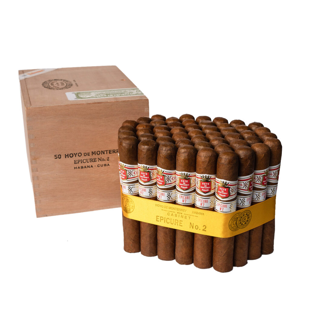 Hoyo de Monterrey Epicure No. 2 cigars in a wooden box.