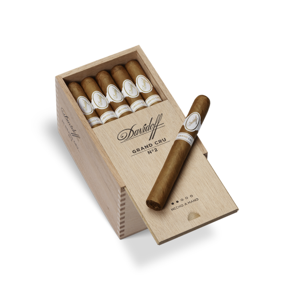 Davidoff Grand Cru No. 2 cigars in an elegant wooden box.