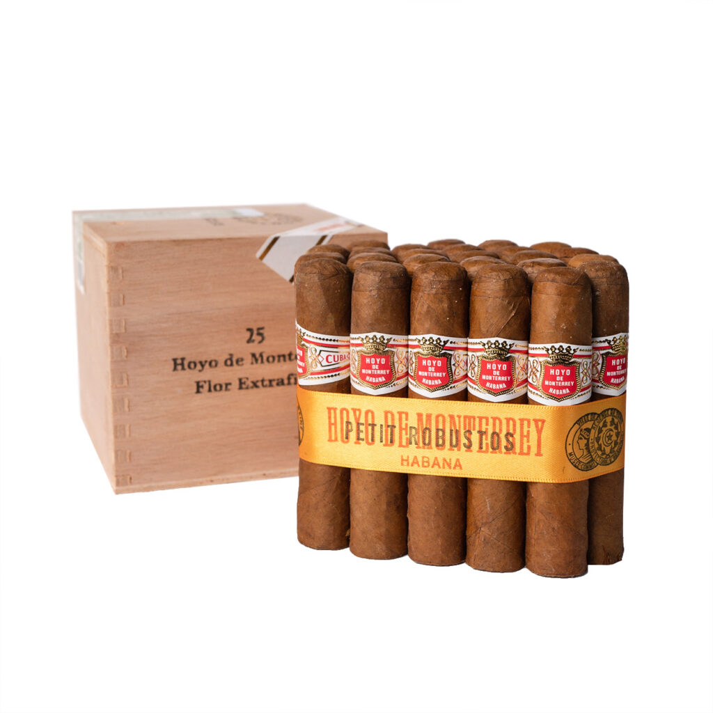 Hoyo de Monterrey Habana cigars with elegant golden band packaging.