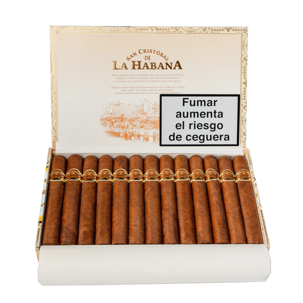 San Cristóbal de La Habana cigars in elegant open box.