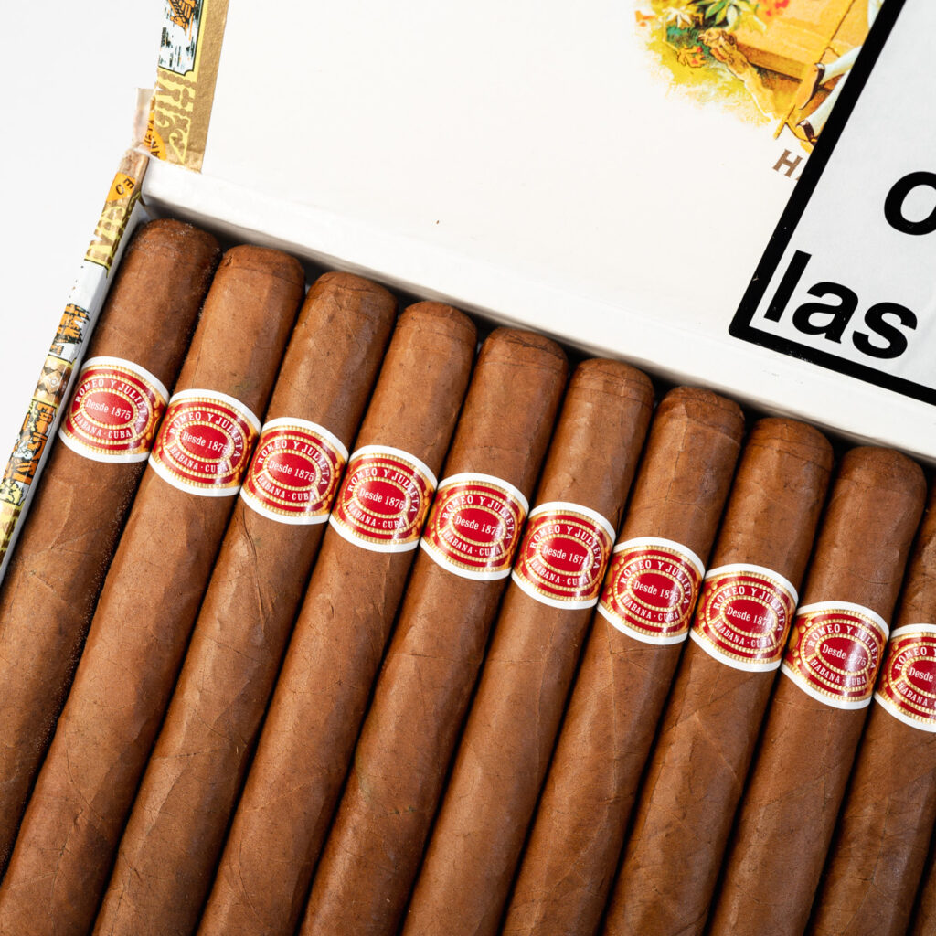 Romeo y Julieta cigars, premium, classic presentation in open box.