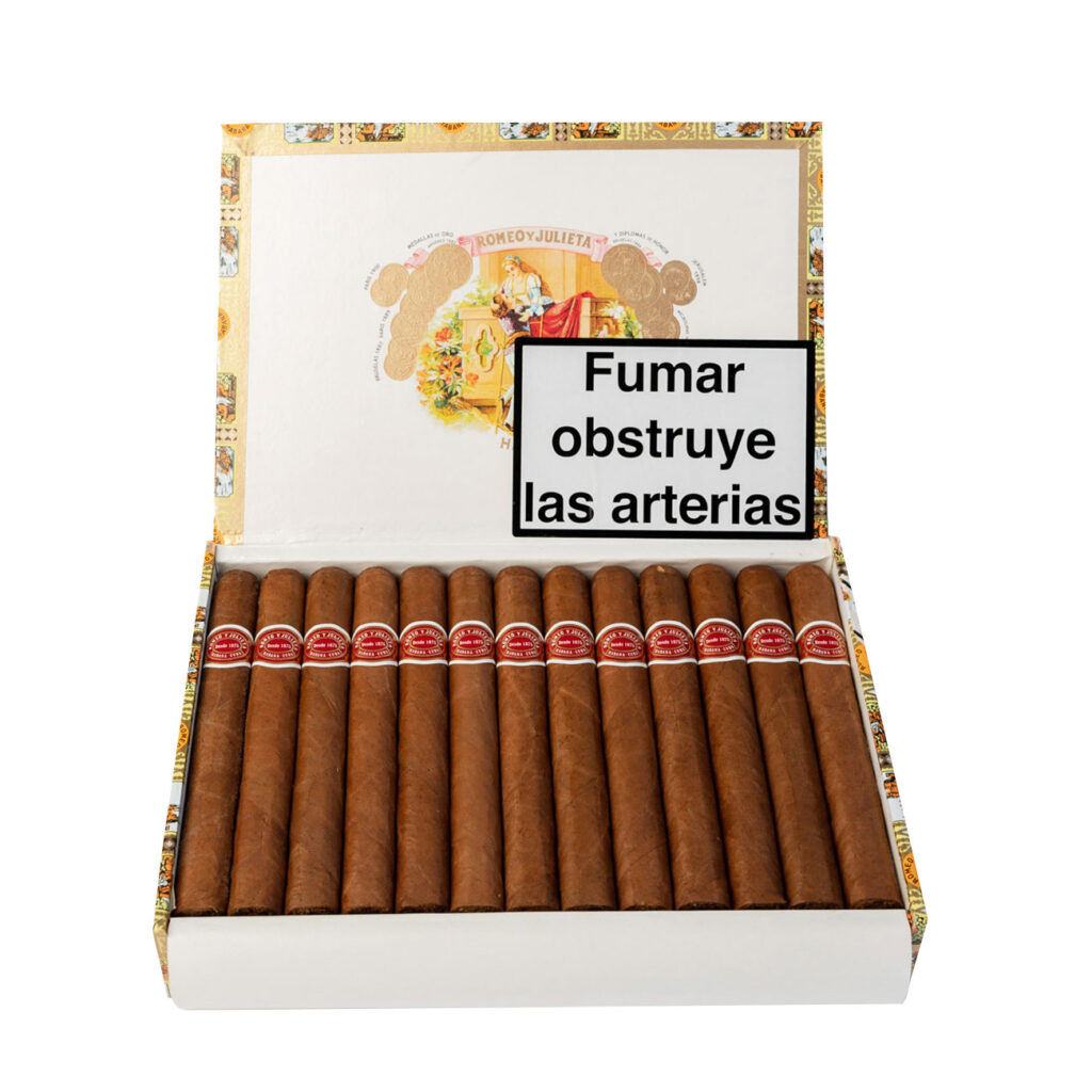Romeo y Julieta premium cigars in an elegant open box display.