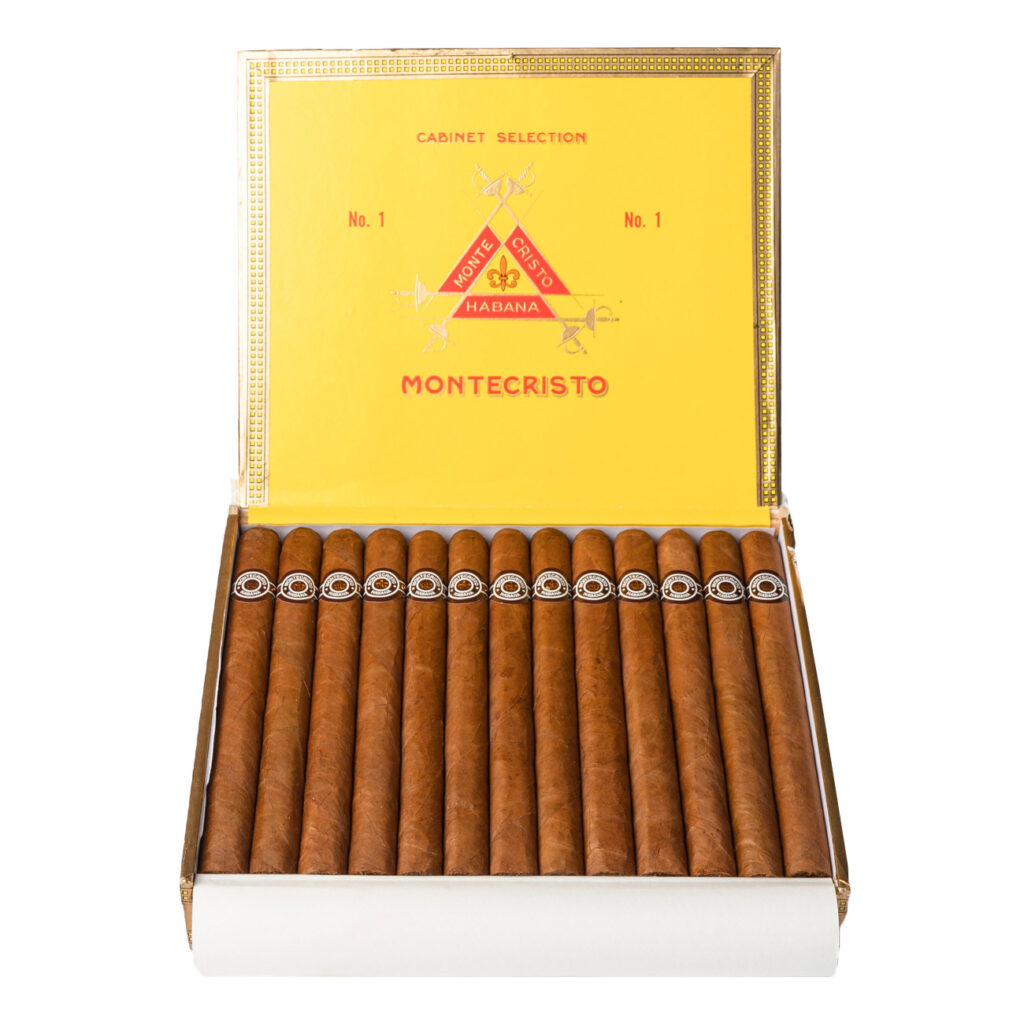 Montecristo No. 1 cigars in yellow box with a classic look.