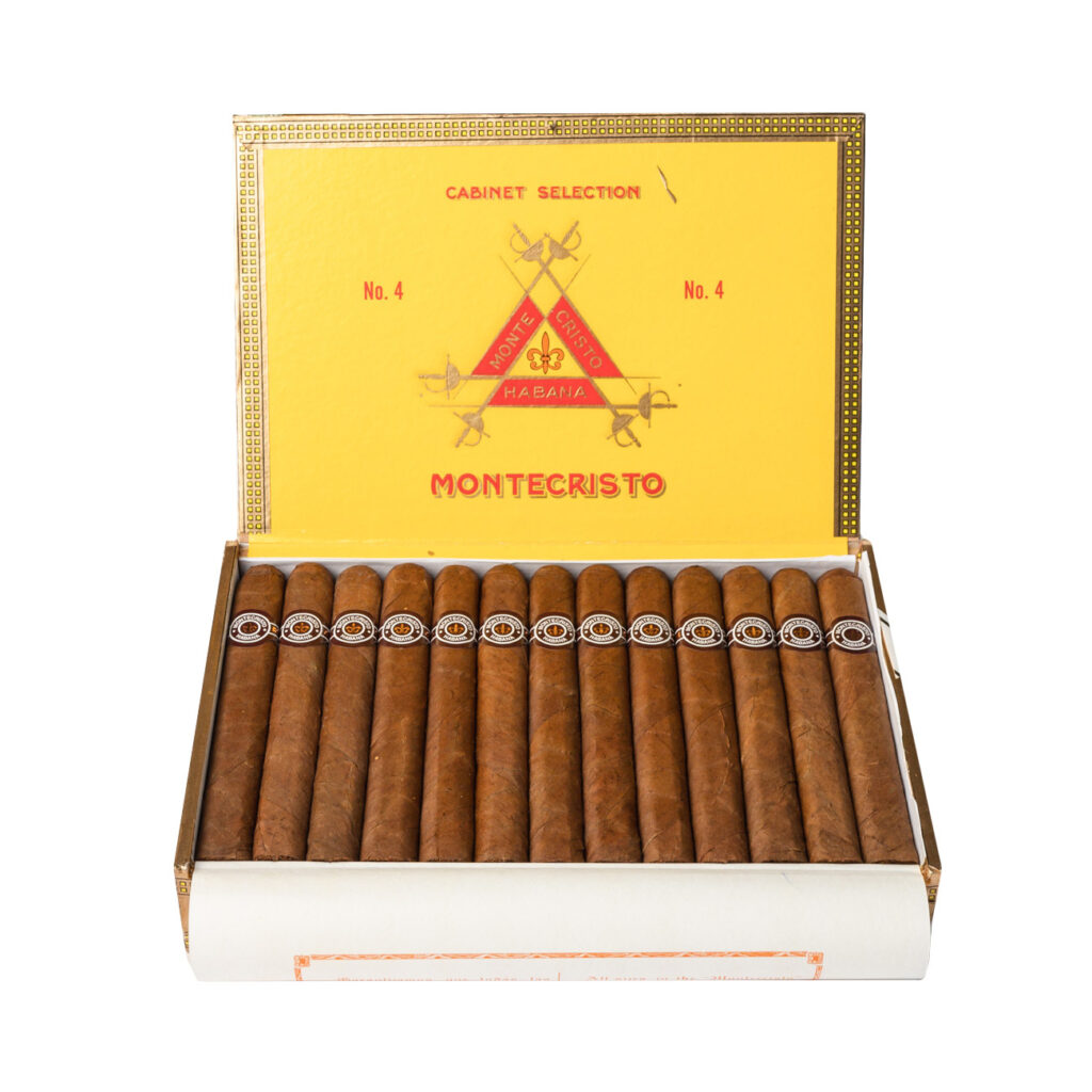 Montecristo No. 4 cigars in a classic yellow box.