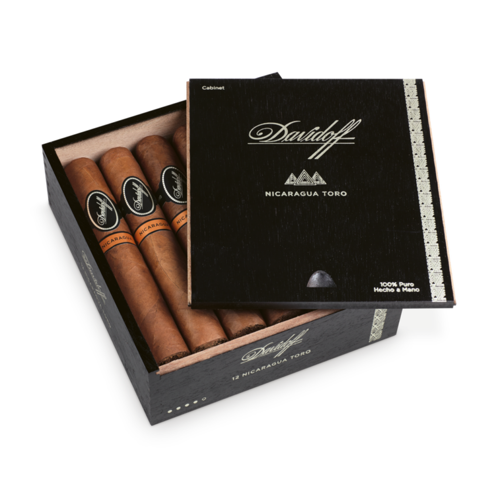 Davidoff Nicaragua Toro cigars in a sleek black box.