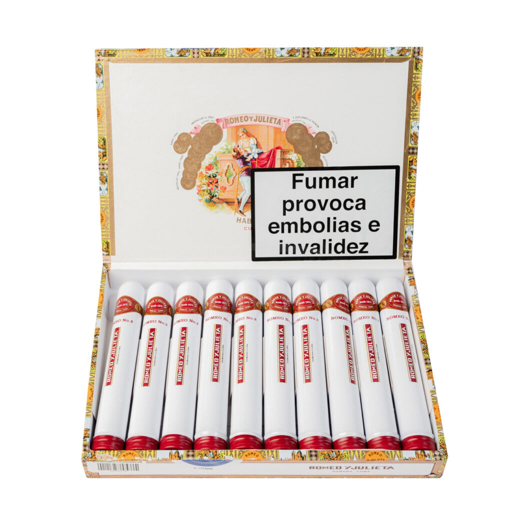 Romeo y Julieta No. 2 cigars in elegant white tubes.