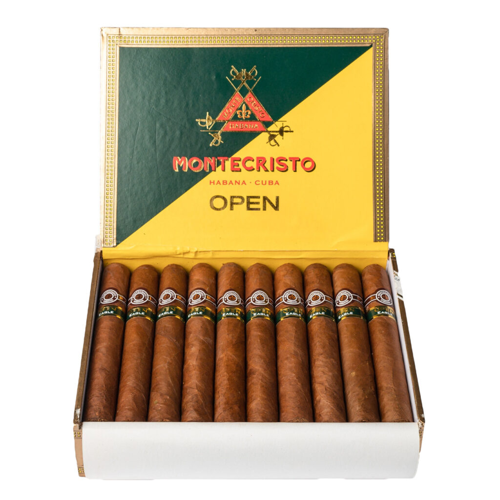 Montecristo Open cigars in a classic yellow box.
