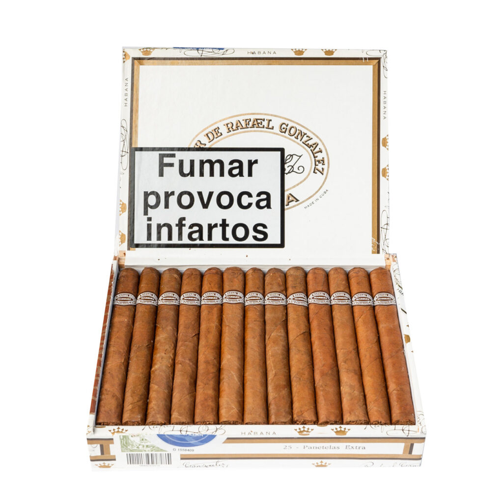 Rafael Gonzalez Panetelas Extra cigars in a branded box.