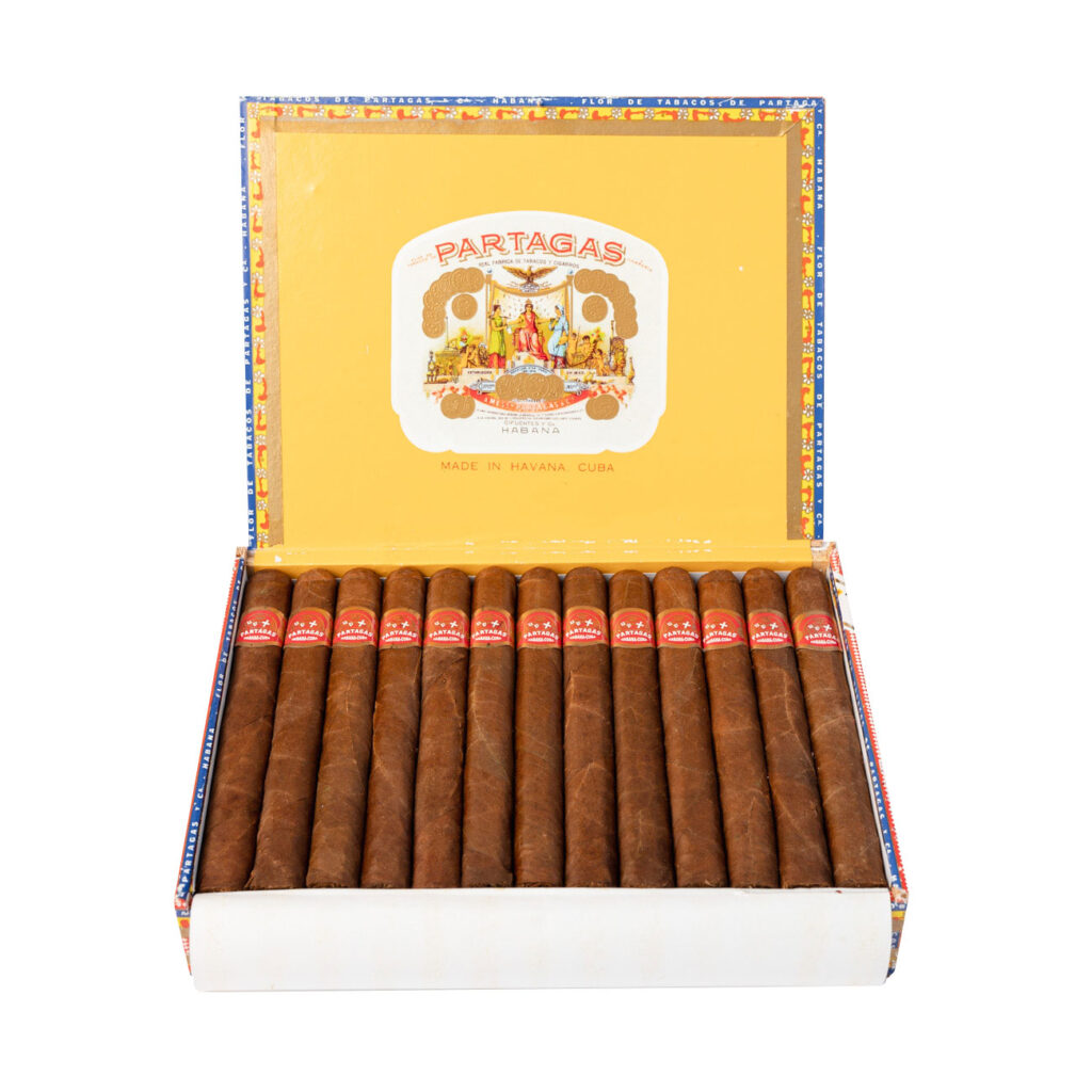 Partagas Cuban cigars, elegant presentation in a vibrant yellow box.