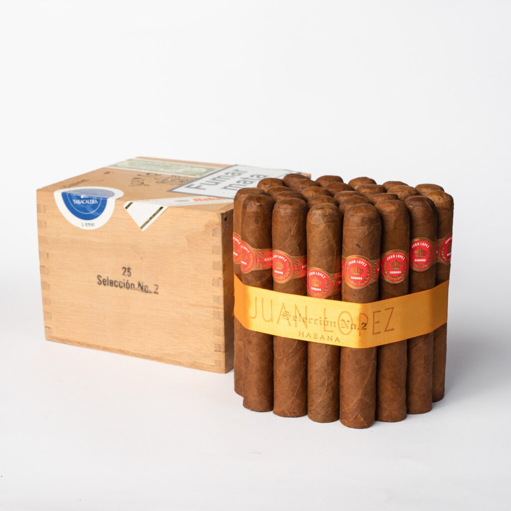 Juan Lopez Selección No. 2 cigars, premium quality with classic packaging.