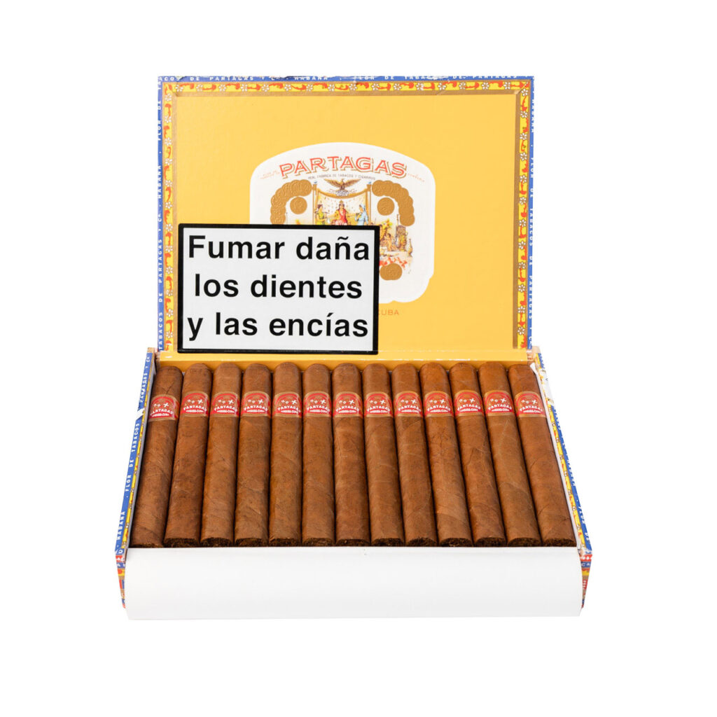Partagás Cuban cigars, premium, elegant presentation in open box.