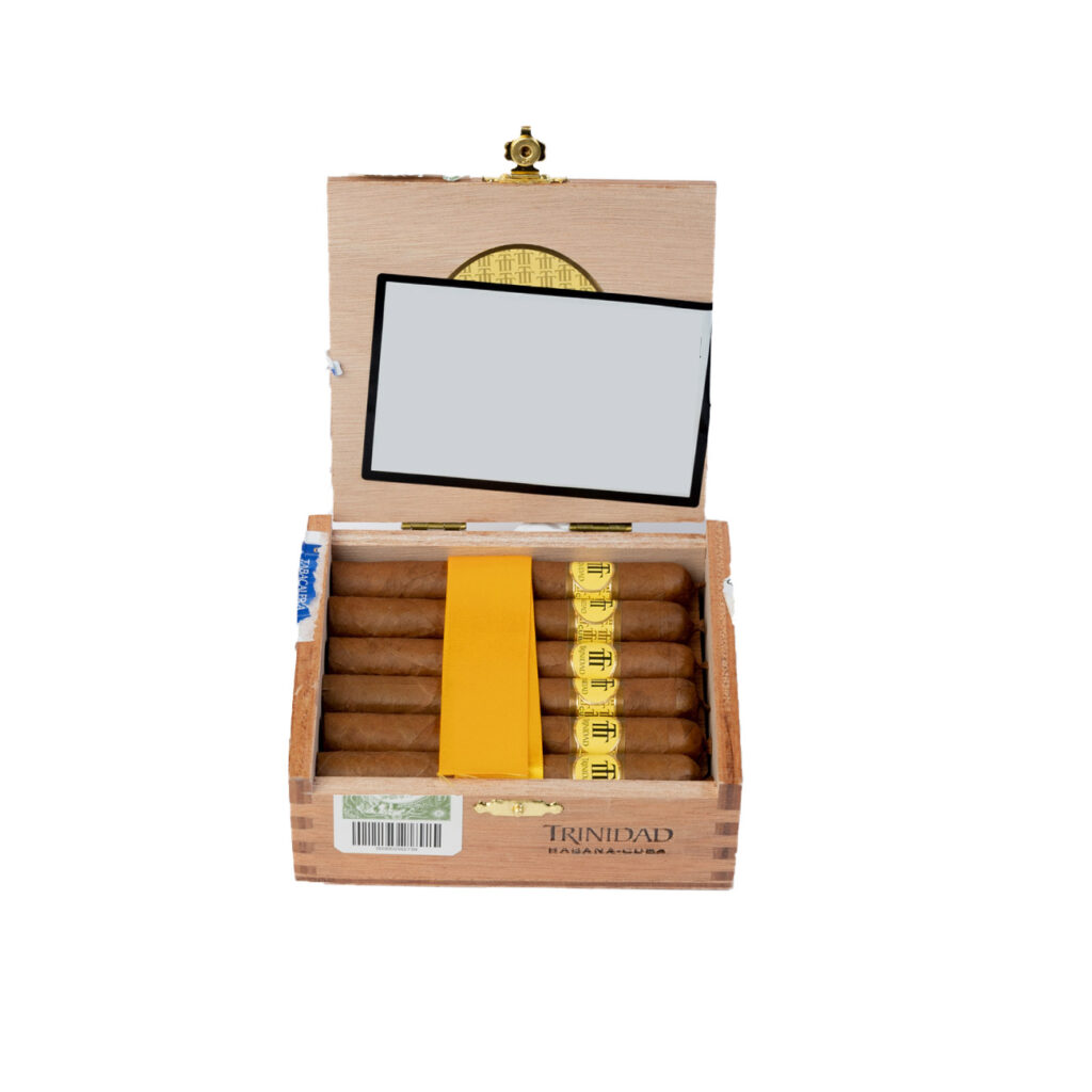 Trinidad Habanos cigars in an elegant wooden box with yellow band.