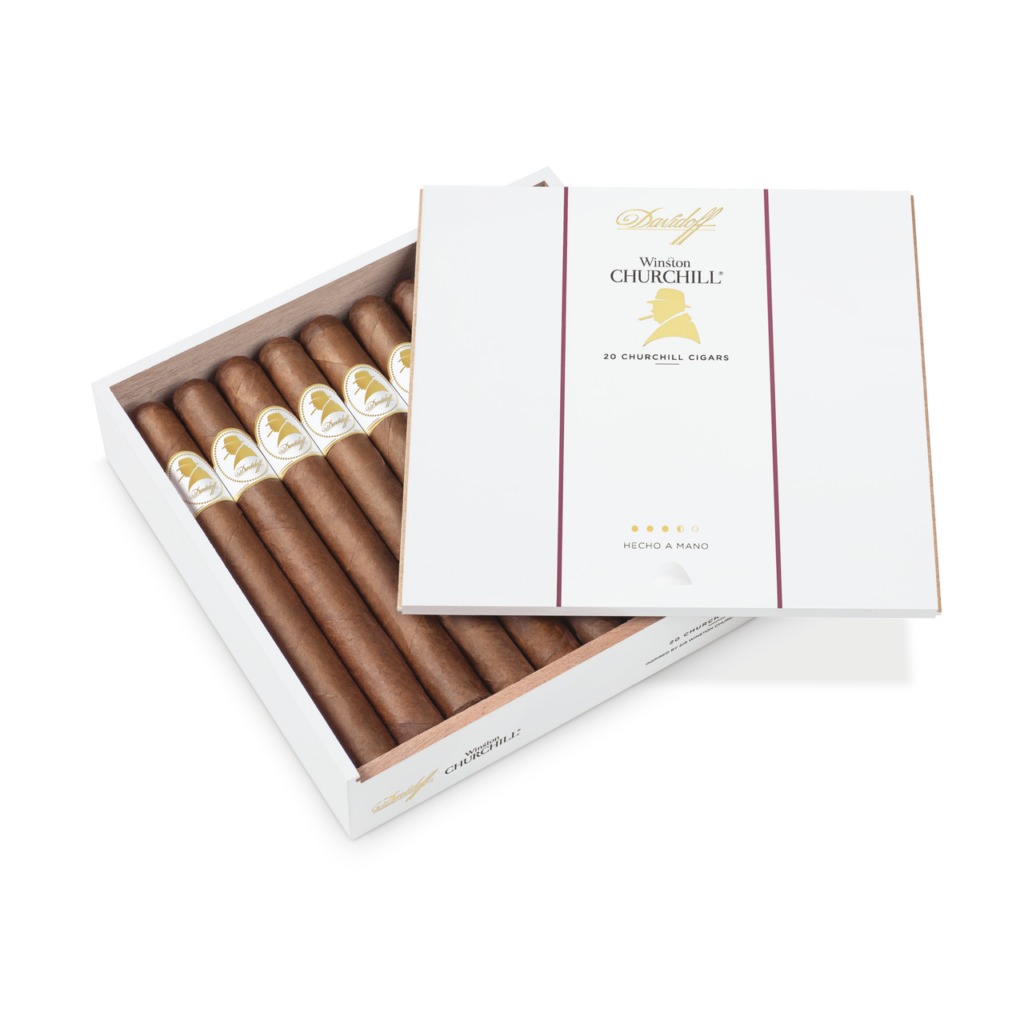 Davidoff Winston Churchill cigars in a sleek, elegant white box.