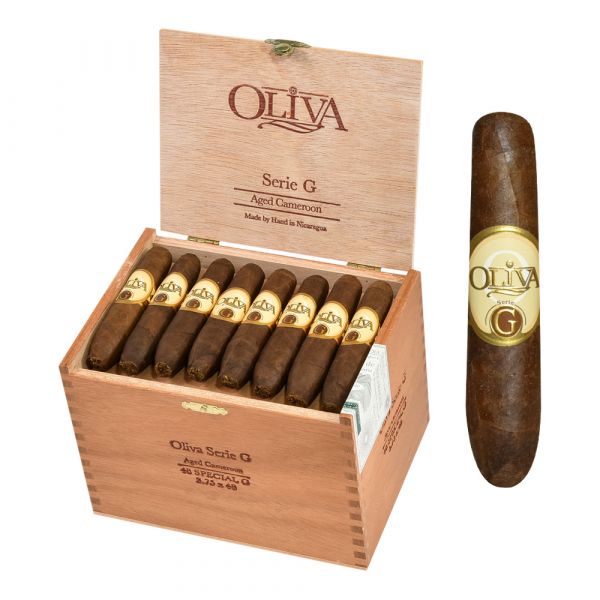 Oliva Serie G Aged Cameroon cigars in wooden box.