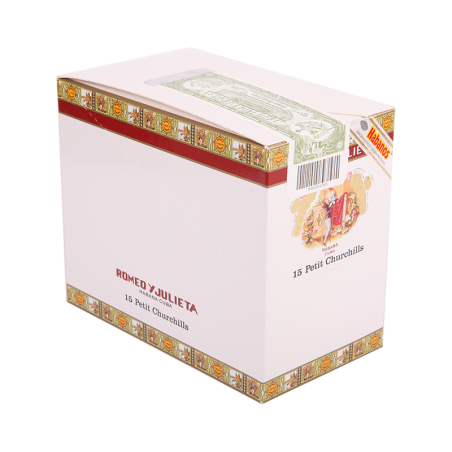 Romeo y Julieta 15 Petit Churchills cigar box, elegant and classic design.
