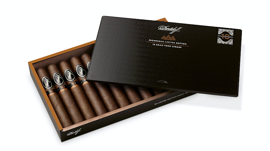 Davidoff Nicaragua Limited Edition 10th Anniversary Gran Toro Cigars in elegant packaging.