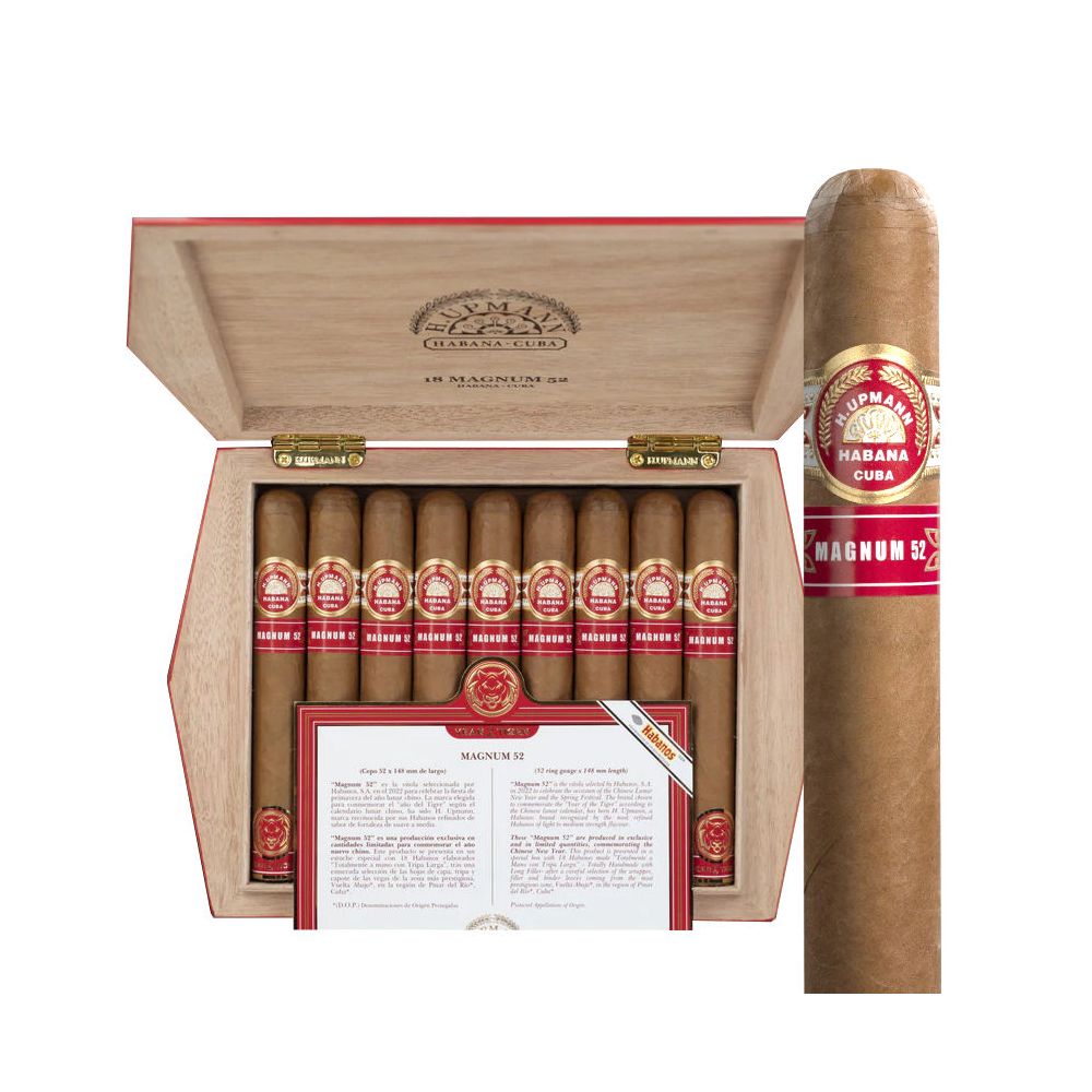 H. Upmann Magnum 52 cigars in an elegant wooden box.