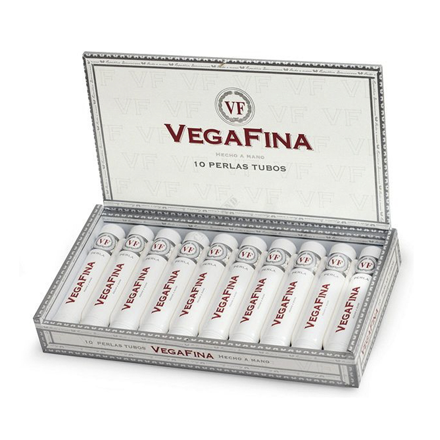 Vegafina Perlas Tubos, premium handmade cigars in elegant silver packaging.