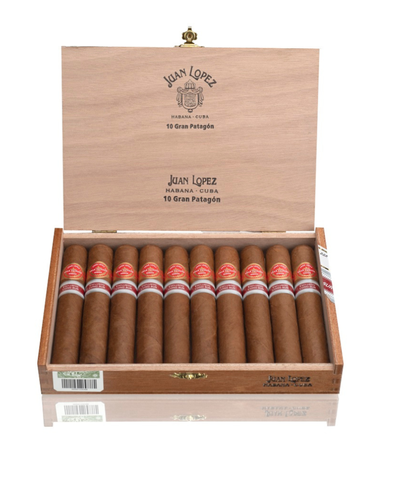 Juan Lopez Gran Patagón cigars, premium, classic wooden box presentation.