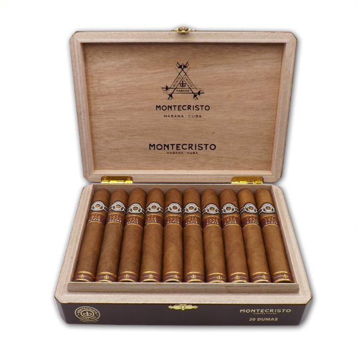 Montecristo cigars in an elegant wooden box, classic and luxurious appearance.