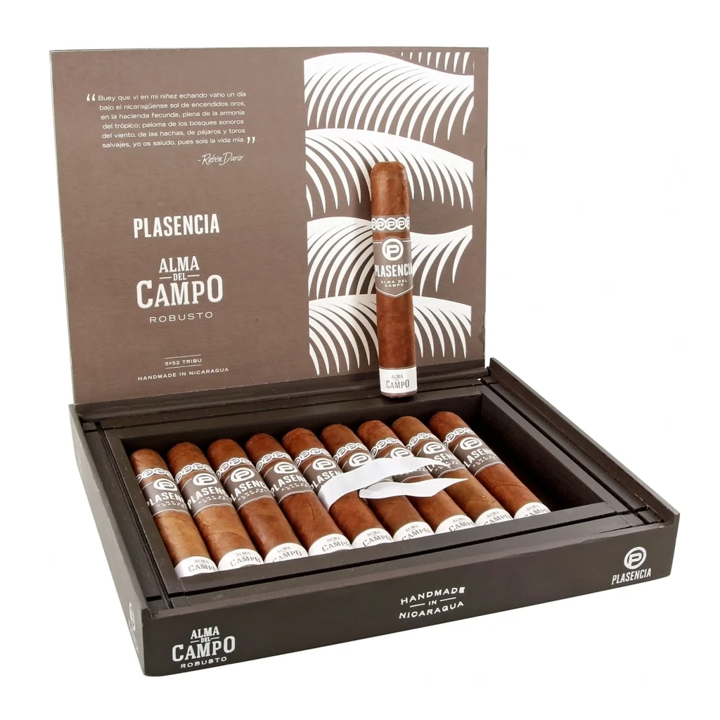 Plasencia Alma del Campo Robusto Cigars, elegant handcrafted Nicaraguan presentation.