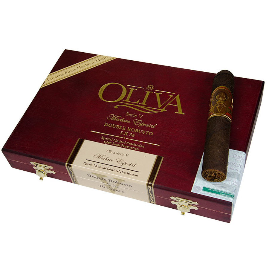 Oliva Serie V Melanio Maduro Especial Double Robusto, elegant presentation.