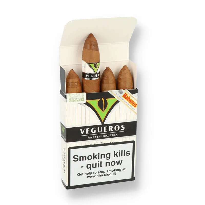 Vegueros Habano cigars in sleek packaging, classic Cuban design.